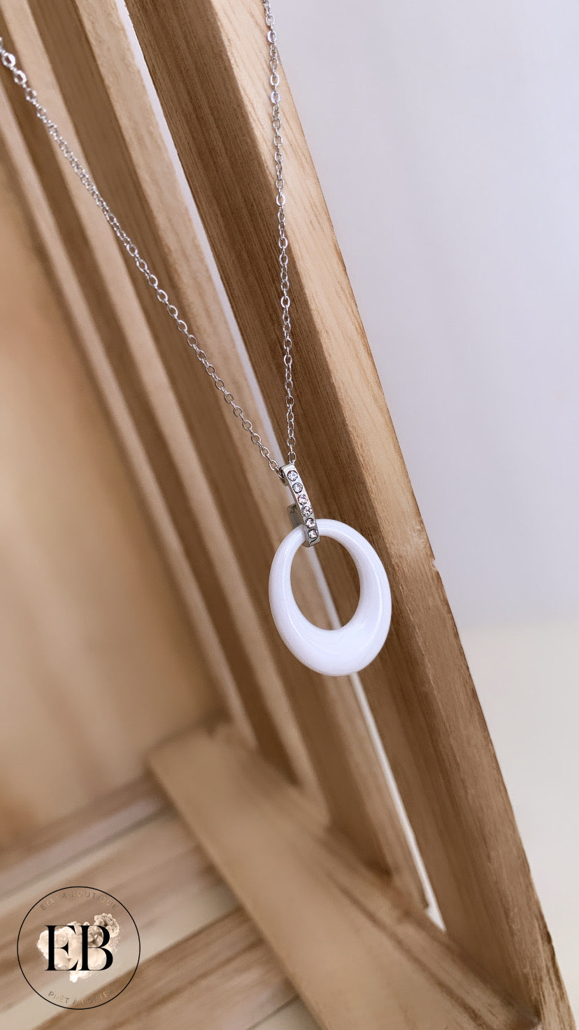 Collier LUNA [ Argenté / Blanc ]