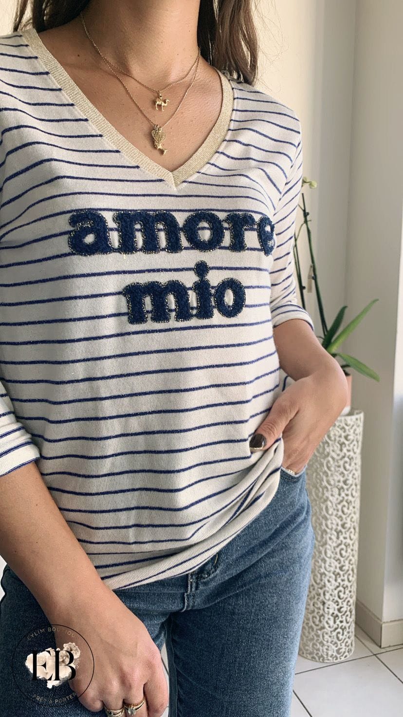 T-shirt AMORE MIO [ Bleu marine ]