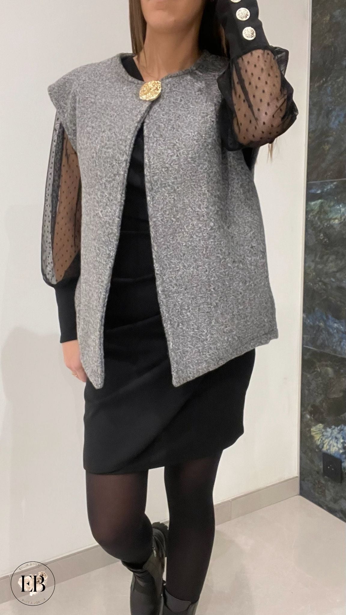 Gilet sans manches ADÈLE [ Gris ] Eylim Boutique