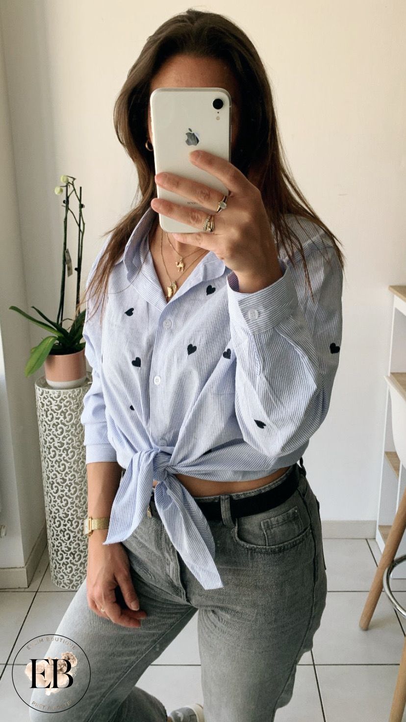 Chemise rayée COEUR [ Bleu ]