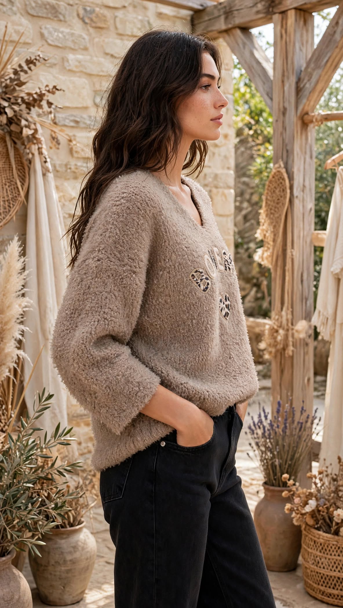 Pull col v BOHÈME [ Taupe ] Eylim Boutique