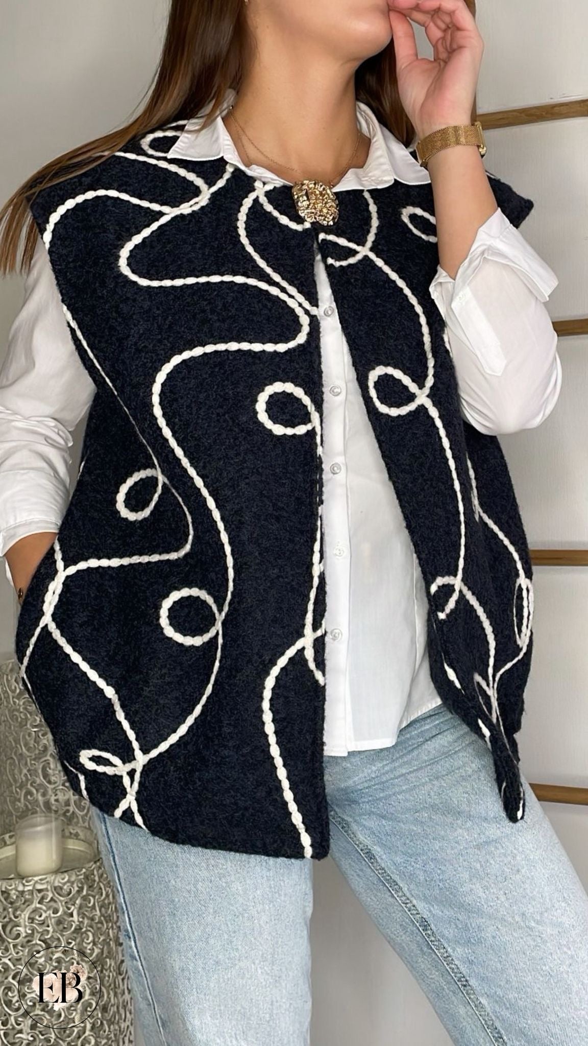 Gilet sans manches ADÈLE [ Bleu marine ] - Eylim Boutique